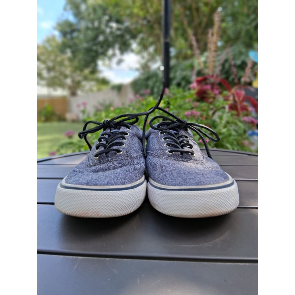 Men's Sperry Blue Denim Canvas Sneakers US 8.5 with White Soles Preppy - Picture 2 of 13